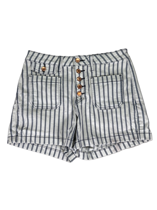Judy Blue Women's White/Blue Striped High Rise Button Fly Jean Shorts - M