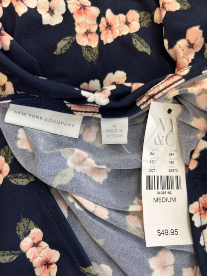 New York & Company Women's Blue Floral Faux Wrap 3/4 Sleeve Mini Dress - M image 3