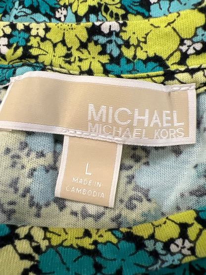 Michael Kors Women's Green/Blue Floral Short Sleeve T-Shirt - L image 3