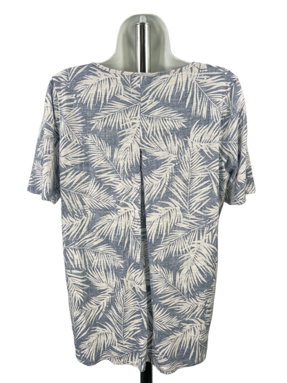 J Jill Women's Blue/White Palm Leaf Short Sleeve Tee Shirt - S Petite image 2