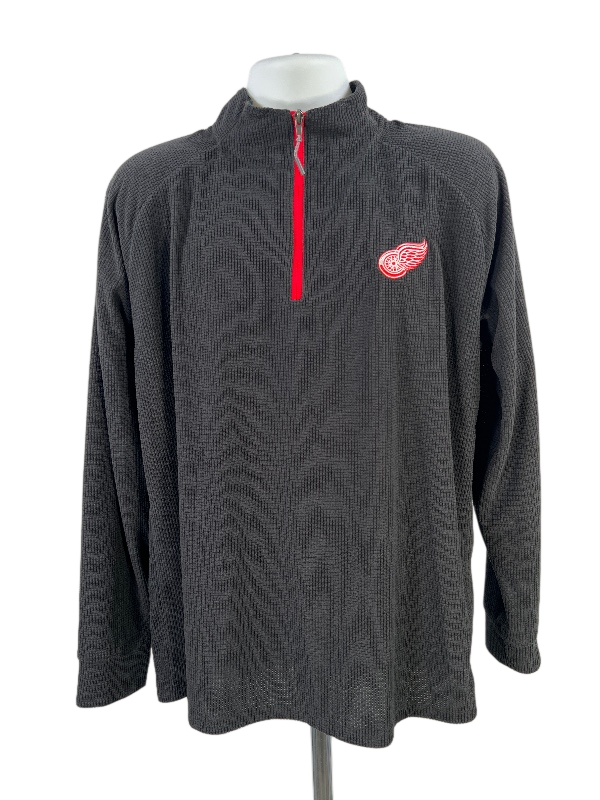 NHL Men's Black Detroit Red Wings Waffle Knit 1/4 Zip Pullover Jacket - L