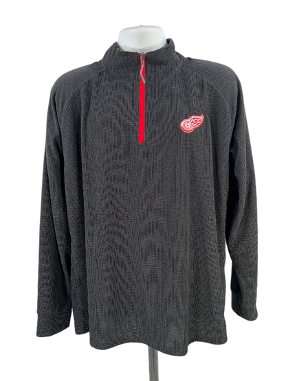 NHL Men's Black Detroit Red Wings Waffle Knit 1/4 Zip Pullover Jacket - L