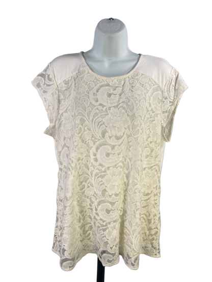 Chico's Women's White Lace Lined Zipper Back Short Cap Sleeve Blouse - 1/US M