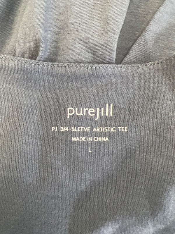 Pure J.Jill Women's Gray 3/4 Sleeve Artistic Layered Front T-Shirt - L image 3