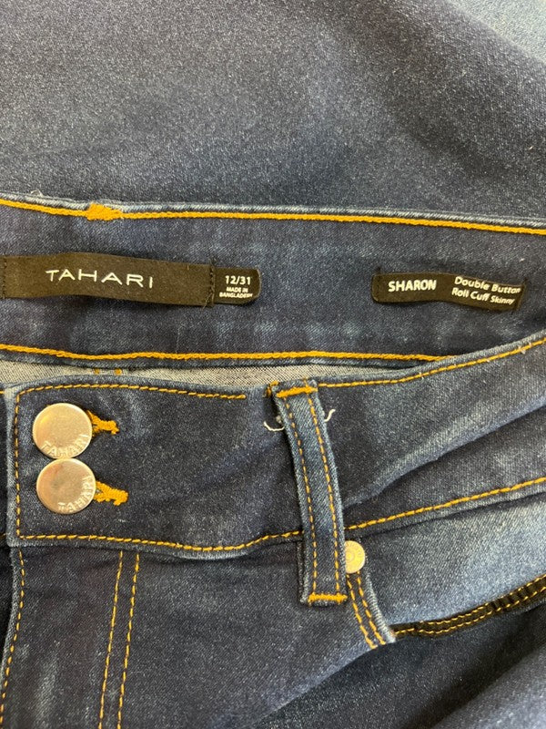 Tahari Women's Dark Wash Sharon Double Button Roll Cuff Skinny Jeans - 12/31 image 3
