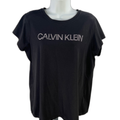 Calvin Klein Women's Black Rhinestone Front Short Sleeve T-Shirt - L