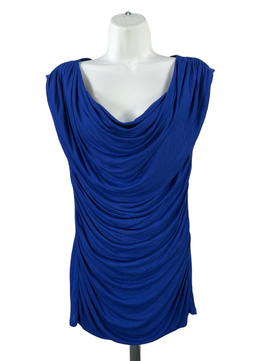 Express Women's Blue Ruched Drape Front Sleeveless Blouse - S