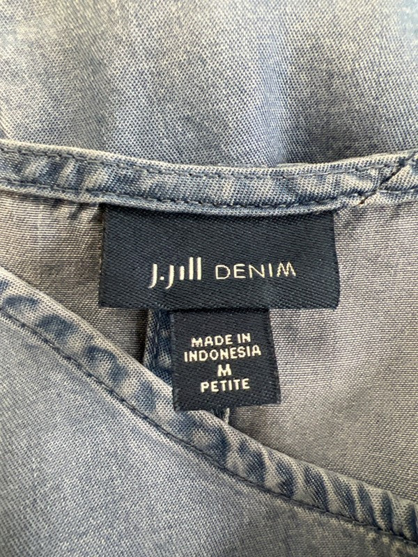 J Jill Denim Women's Blue Two Tone Frayed Trim Sleeveless Shirt - M image 3