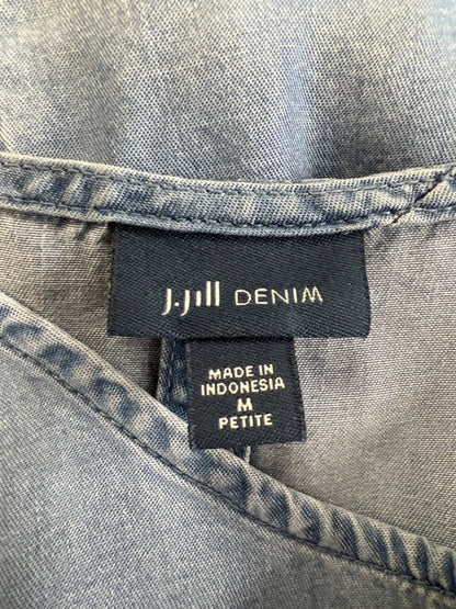 J Jill Denim Women's Blue Two Tone Frayed Trim Sleeveless Shirt - M image 3