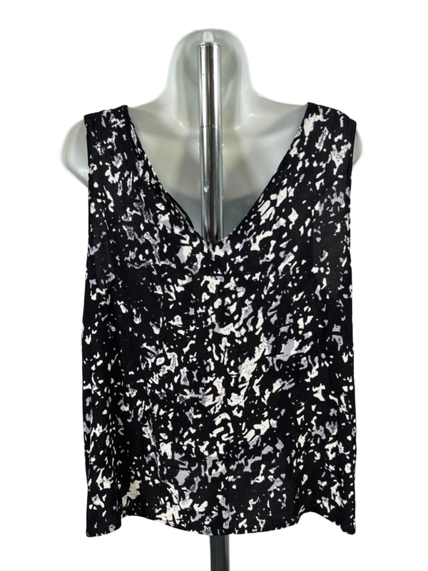 White House Black Market Women's Black/White Patterned Sleeveless Blouse - XL image 2