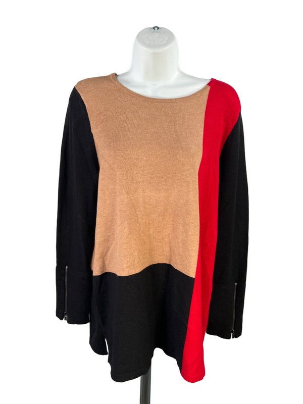 Chico's Women's Multicolor Colorblock Long Sleeve Zipper Cuff Sweater - 1/US M