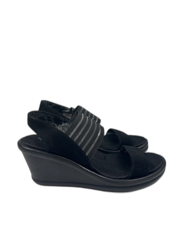 Skechers Women's Black Cali Rumble Ankle Strap Wedge Sandals - 6.5