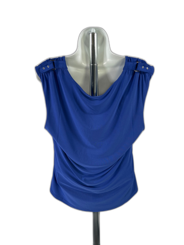 White House Black Market Women's Blue Scoop Neck Sleeveless Shirt - L image 2