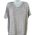Weekends By Chico's White/Blue Stripe V-Neck Short Sleeve Shirt - 3