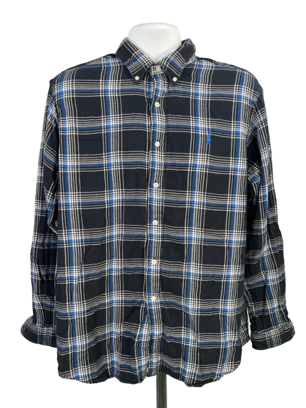 Ralph Lauren Men's Black/Blue Plaid Long Sleeve Button Up Flannel Shirt - XL