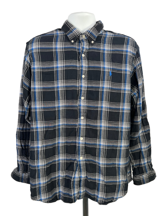 Ralph Lauren Men's Black/Blue Plaid Long Sleeve Button Up Flannel Shirt - XL