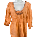 Calvin Klein Women's Orange Scoop Neck Smocked Beaded Elbow Sleeve Blouse - L
