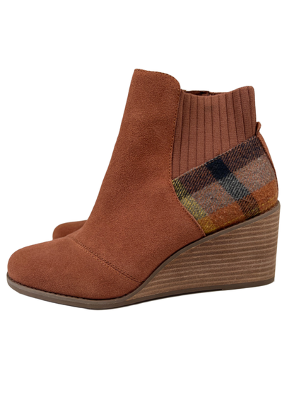 TOMS Women's Brown Suede Plaid Sadie Wedge Side Zip Ankle Booties - 9.5 image 5