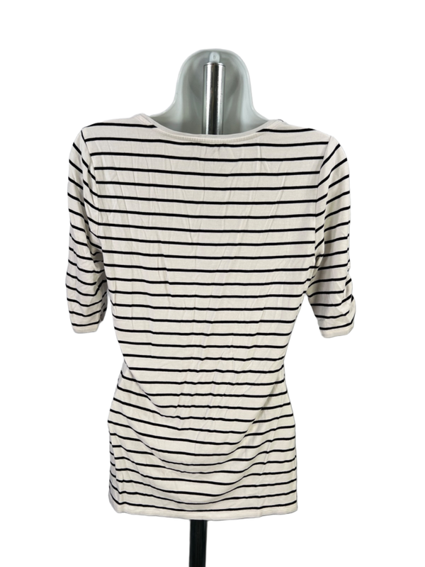 White House Black Market Women's White/Black Striped Short Sleeve Shirt - S image 2