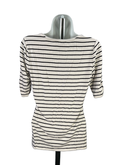 White House Black Market Women's White/Black Striped Short Sleeve Shirt - S image 2