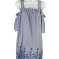 London Times Women's Blue Striped Floral Cold Shoulder Mini Dress - 12 Petite