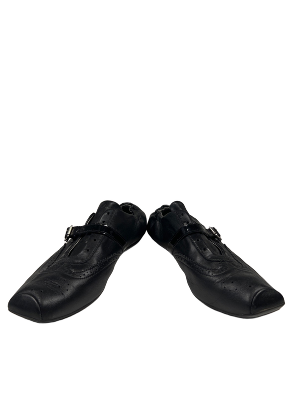 Hogan Women's Black Leather Square Toe Buckle Strap Flat Shoes - 38/US 7 image 6