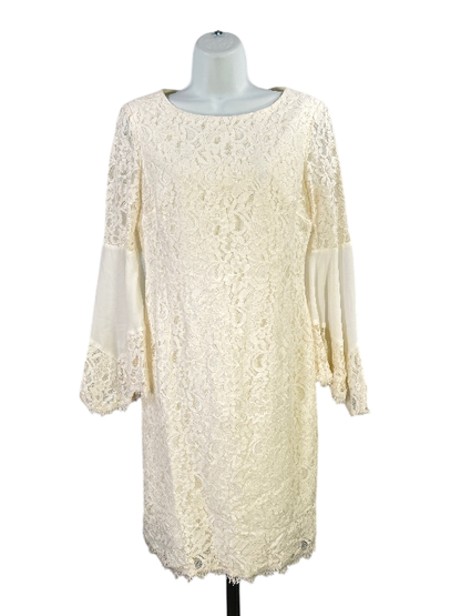 White House Black Market Women's White Lace Bell Sleeve Midi Dress - 6