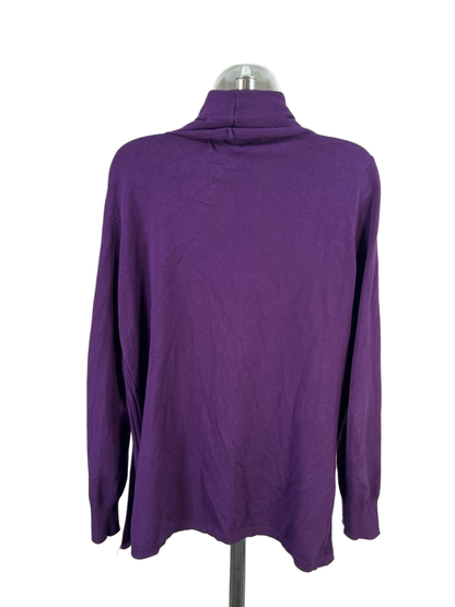 Karen Scott Women's Purple Ribbed Open Front Long Sleeve Cardigan Sweater - XL image 2