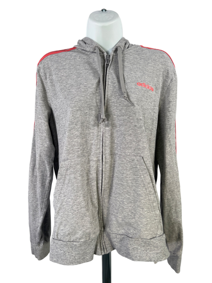 adidas Women's Gray/Pink Long Sleeve Full Zip Thin Knit Sweatshirt - L