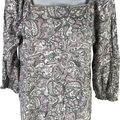 J.Jill Women’s Gray/White Paisley 3/4 Sleeve Smocked Square Neck Shirt - XS