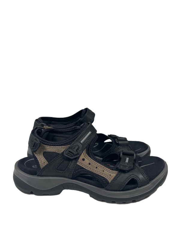 Ecco Women's Black/Taupe Yucatan Adjustable Strappy Slingback Sandals - 7