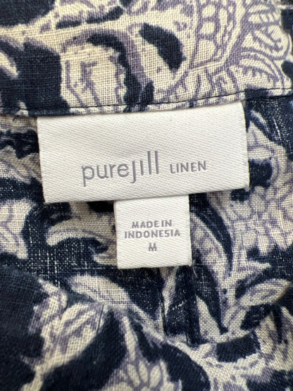 Pure J Jill Women's Blue/White Linen Floral Tee Shirt - M image 3