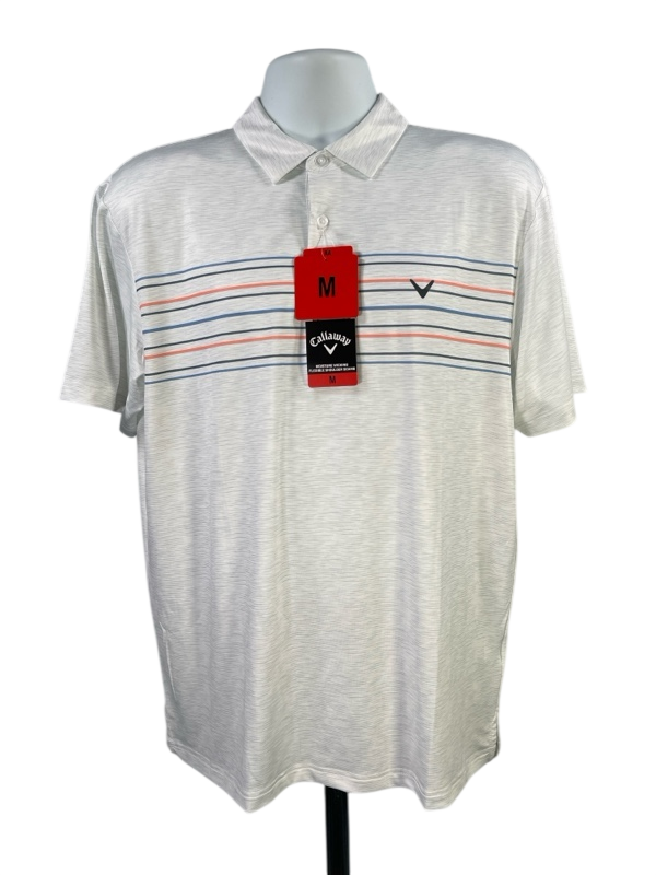 Callaway Men's White Striped Short Sleeve Athletic Polo - M