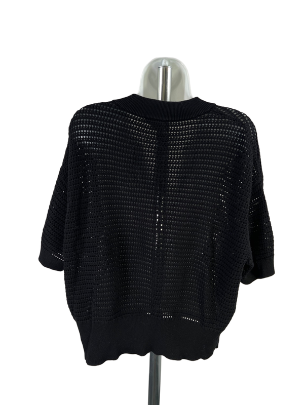 Varley Women's Black Short Sleeve Open Knit V-Neck Sweater - L image 2