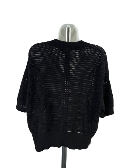 Varley Women's Black Short Sleeve Open Knit V-Neck Sweater - L image 2