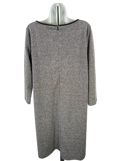 Ann Taylor Women's Black/White Textured 3/4 Sleeve Shift Dress - L image 2