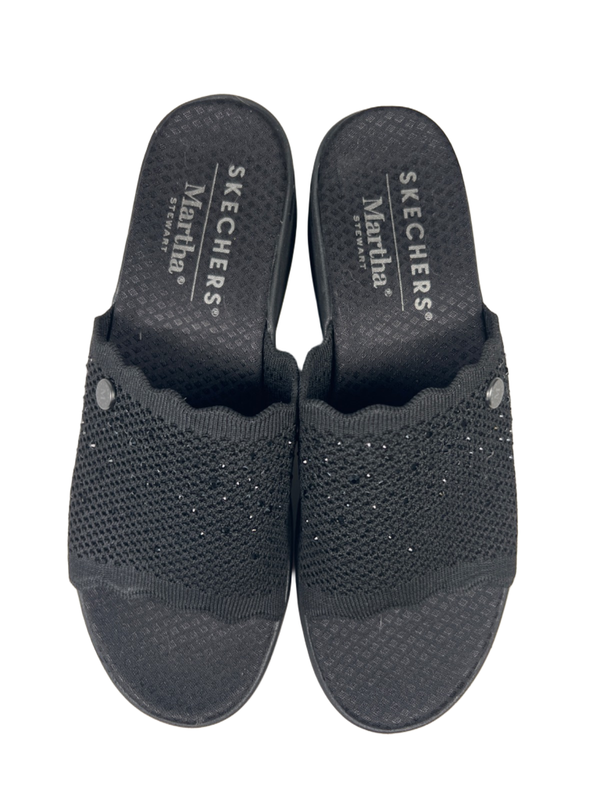 Skechers Women's Black Martha Stewart Pier Wedge Rhinestone Slide On Sandals - 8 image 3