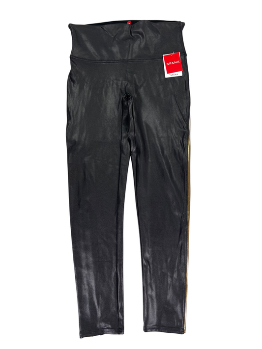 Spanx Women's Black Metallic Faux Leather 7/8 Track Stripe Leggings - M