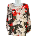 Calvin Klein Women's White/Red Floral Sheer Sleeve Blouse - L