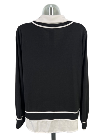 Adrianna Papell Women's Black/White V-Neck Long Sleeve Blouse - M image 2