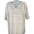 Croft & Barrow Women's White/Beige Striped Elbow Sleeve Cotton Shirt - XXL