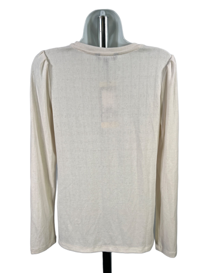 Well Worn Women's White Pointelle Crewneck Long Sleeve Shirt - S image 2