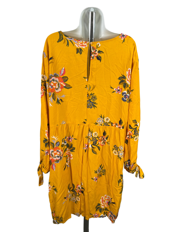 Old Navy Women's Yellow Floral Long Tie Sleeve Mini Shift Dress - XL image 2