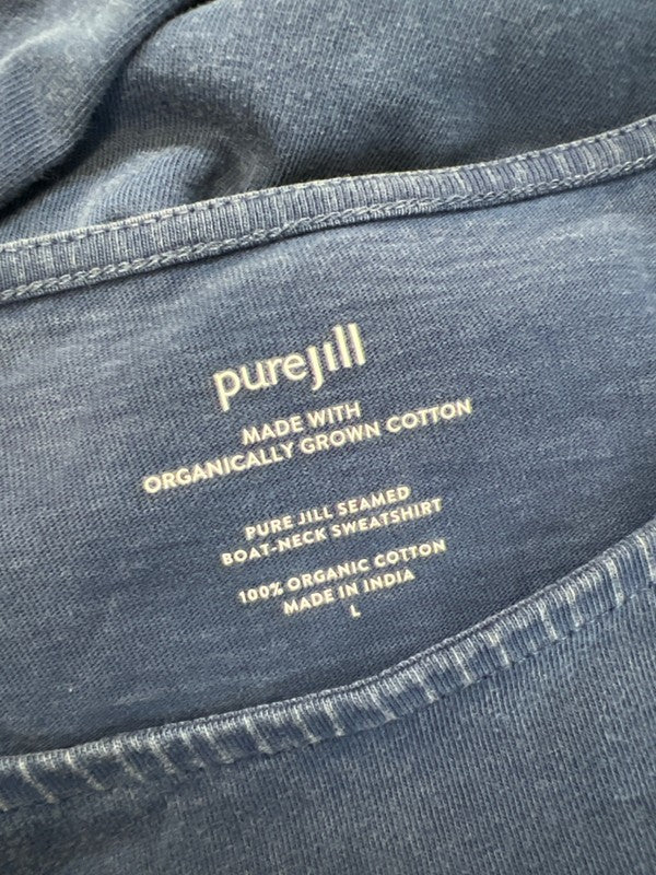J. Jill Pure Women's Navy Blue Organic Cotton Seamed Boat Neck Sweatshirt - L image 3