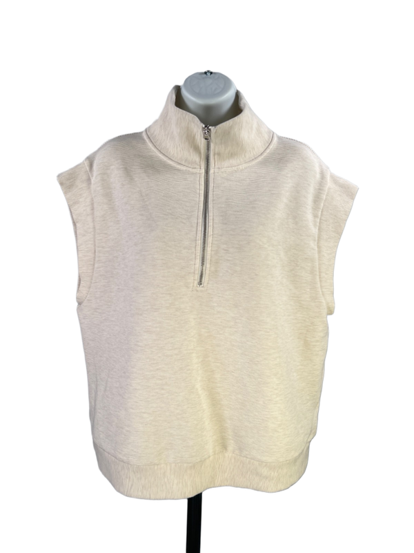 Calia Women's Beige Mock Neck Quarter Zip Sleeveless Pullover Shirt - L