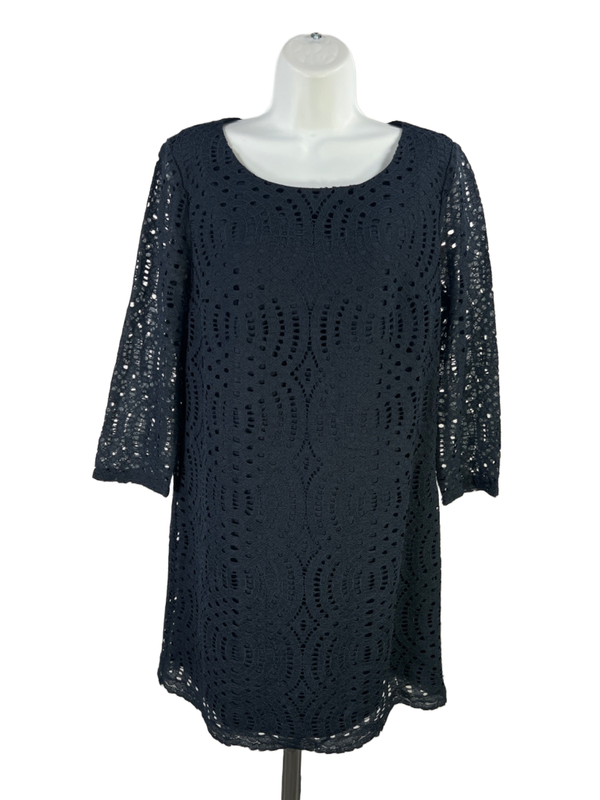 J Crew Women's Blue Lace 3/4 Sleeve Lined Mini Dress - 6