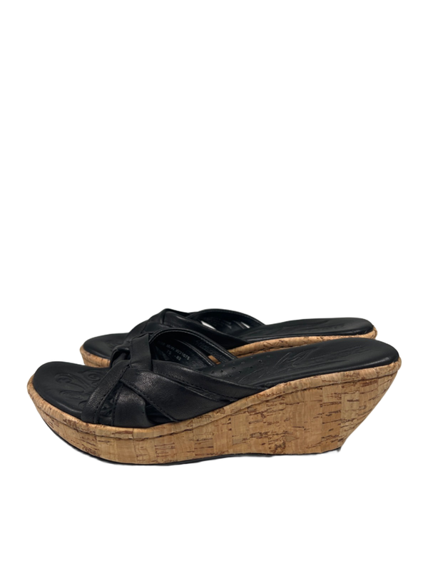 Born Women's Black Turbie Leather Cork Strappy Slide On Wedge Sandals - 7.5 image 5