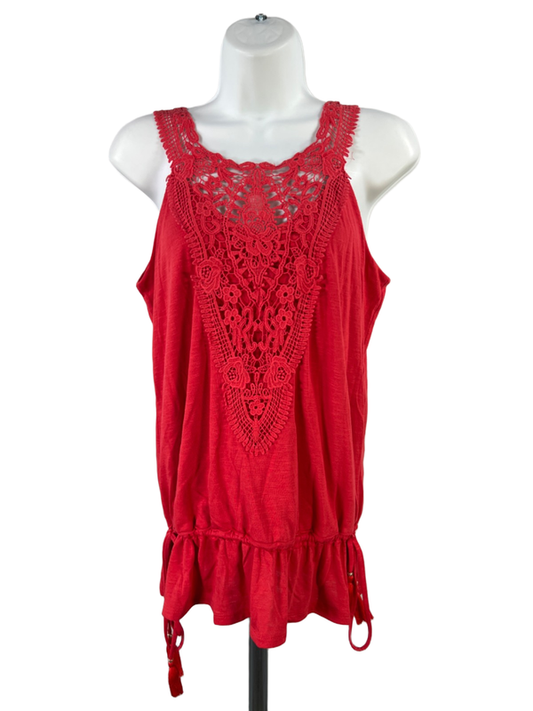 White House Black Market Women's Red Crochet Lace Sleeveless Shirt - S