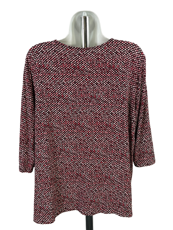 J Jill Women's Black/Red Patterned Elbow Sleeve Tee Shirt - L image 2