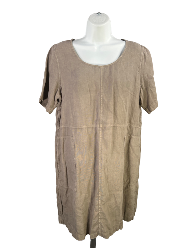 Pure J Jill Women's Tan Linen Short Sleeve Mini Tee Shirt Dress - M Petite